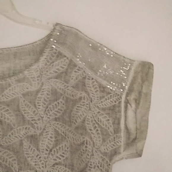 LINEN MIDI DRESS SHIFT by Italy's Lungo L' Arno Taupe Cream Hi-Lo Hem Size Large - Picture 5 of 7